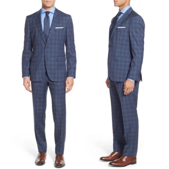 Hugo Boss Other - NWT Hugo Boss Jewels Linus Trim Fit Windowpane Wool Suit Set Two Button Navy 36